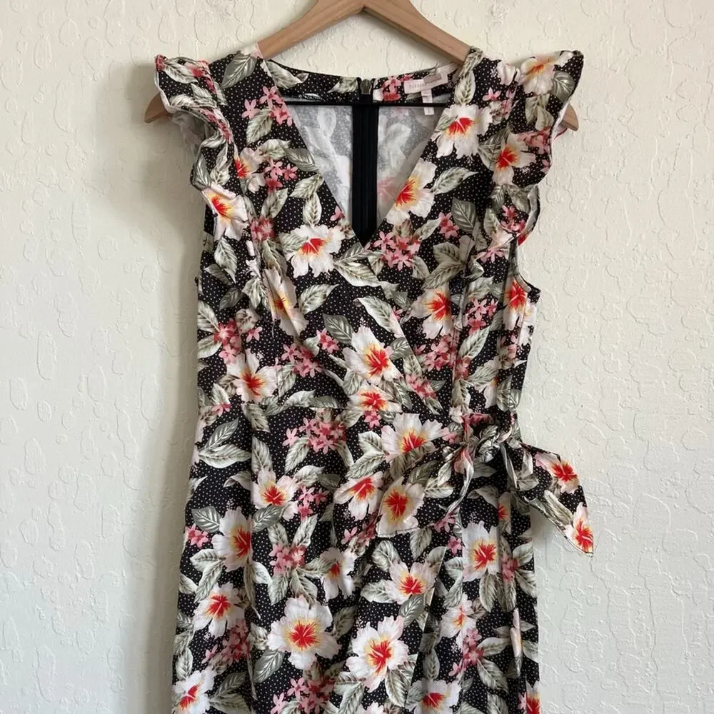 Rebecca Taylor Linen Cotton Kamea Floral Wrap Sleeveless Ruffle Midi Dress 6